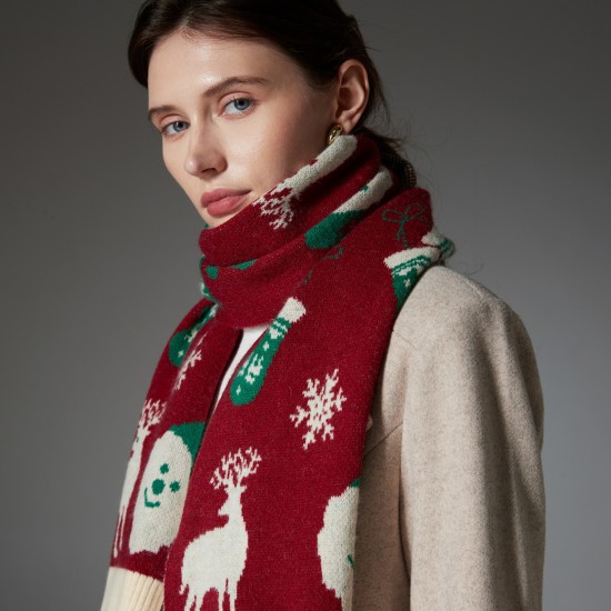 Amazon Premium Cross-border trade European and American autumn and winter new red and green Christmas scarves, deer wool knitted scarves