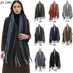 Factory direct supply of new scarves for cross-border trade, European and American autumn and winter with floral fringes and striped scarves and shawls