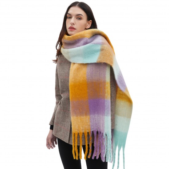 Manufacturer's in-stock cross-border hot items, new autumn and winter men's and women's checkered scarves with loop yarn and thick tassels for Europe and America Manufacturer's in-stock cross-border hot items, new autumn and winter men's and women's checkered scarves with loop yarn and thick tassels for Europe and America