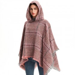 Original manufacturer's in-stock export of new European and American spring, autumn and winter oversized checkered hooded cape shawls