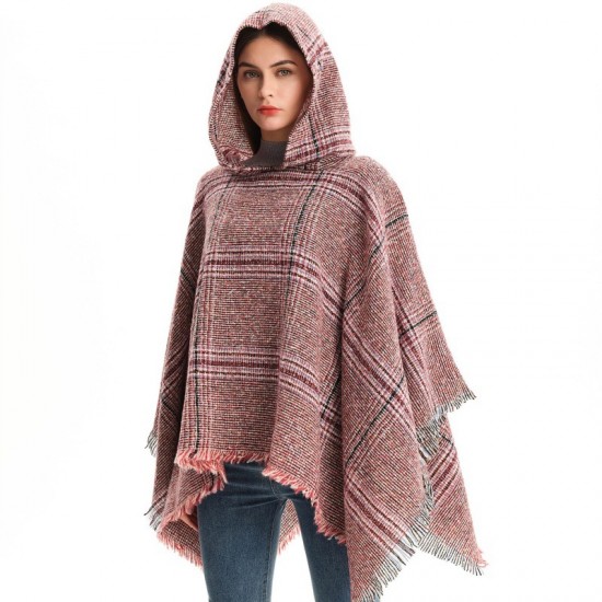 Original manufacturer's in-stock export of new European and American spring, autumn and winter oversized checkered hooded cape shawls Original manufacturer's in-stock export of new European and American spring, autumn and winter oversized checkered hooded cape shawls