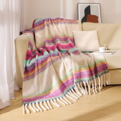 Foreign trade European and American autumn and winter hoop yarn imitation mohair thickened striped large shawl cover blanket manufacturer