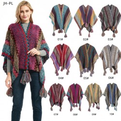 New ethnic-style Yunnan travel hanging beard cape, colorful knitted women's slit shawl from Foreign Trade Spring, Autumn and Winter