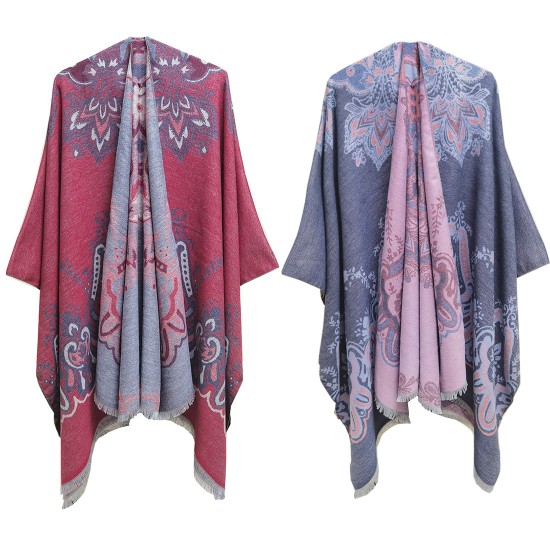 Factory direct supply of geometric jacquard ethnic style travel split tassel shawls and women's capes for spring, autumn and winter in Europe and America