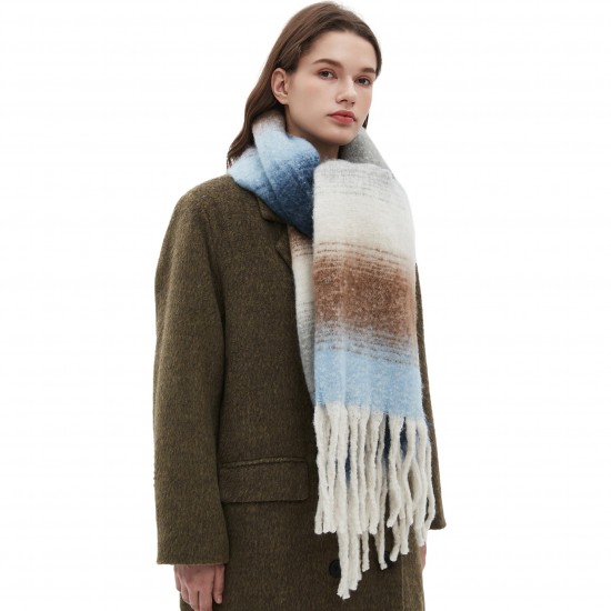 Factory direct supply of new autumn and winter season scarves and shawls in Europe and America for cross-border trade, with loop yarn and thick tassel gradient colors Factory direct supply of new autumn and winter season scarves and shawls in Europe and America for cross-border trade, with loop yarn and thick tassel gradient colors