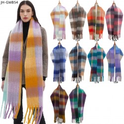 Manufacturer's in-stock cross-border hot items, new autumn and winter men's and women's checkered scarves with loop yarn and thick tassels for Europe and America