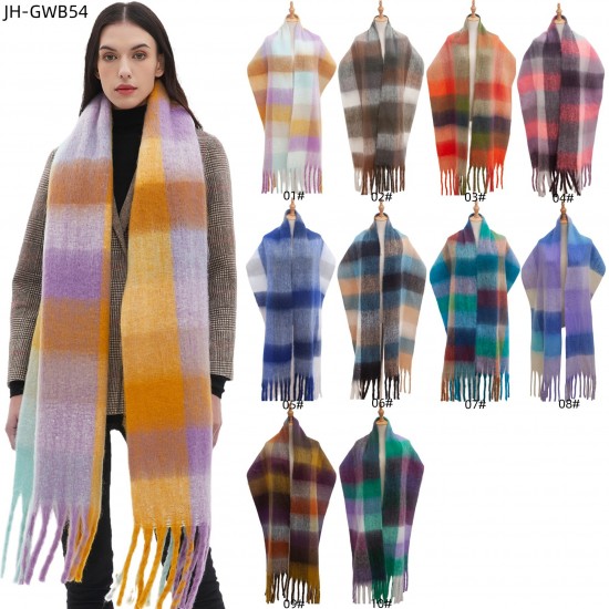 Manufacturer's in-stock cross-border hot items, new autumn and winter men's and women's checkered scarves with loop yarn and thick tassels for Europe and America Manufacturer's in-stock cross-border hot items, new autumn and winter men's and women's checkered scarves with loop yarn and thick tassels for Europe and America