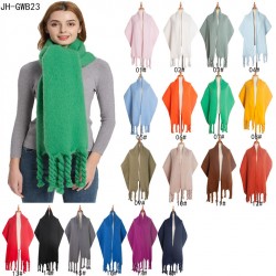 Wholesale manufacturer of new European and American autumn and winter scarves with loop yarn knots, thick braids and thick tassels in solid colors