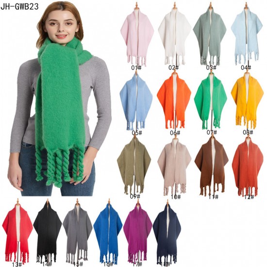 Wholesale manufacturer of new European and American autumn and winter scarves with loop yarn knots, thick braids and thick tassels in solid colors Wholesale manufacturer of new European and American autumn and winter scarves with loop yarn knots, thick braids and thick tassels in solid colors