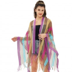 New women's cape with a travel ethnic style, rainbow stripes, summer sun protection, thin and openwork shawl from foreign trade premium products