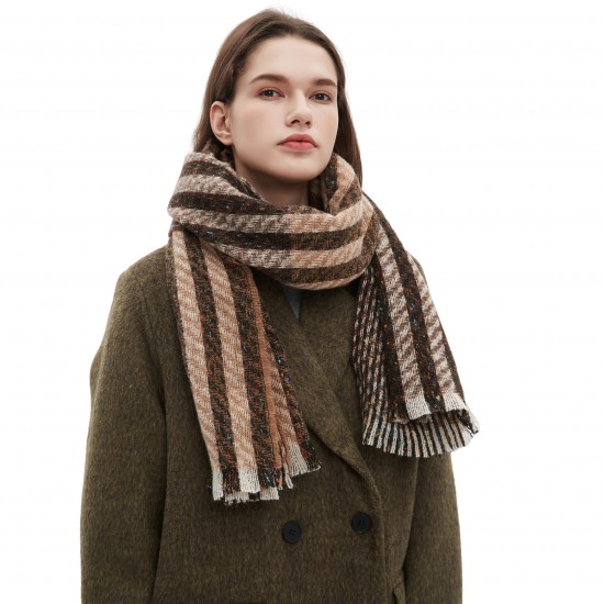 Factory direct supply cross-border best-selling foreign trade scarves, European and American autumn and winter new tweed striped scarves and shawls Factory direct supply cross-border best-selling foreign trade scarves, European and American autumn and winter new tweed striped scarves and shawls