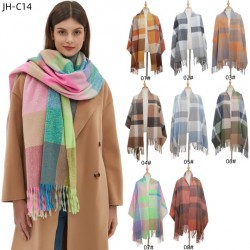 2024 New checkered scarf export autumn and winter thickened tassel scarf, rainbow scarf shawl in stock manufacturer