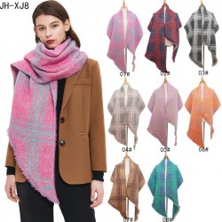 Amazon's hot 2023 foreign trade autumn and winter new style loop yarn jacquard check bevel scarf in stock manufacturer