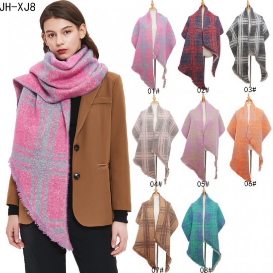 Amazon's hot 2023 foreign trade autumn and winter new style loop yarn jacquard check bevel scarf in stock manufacturer