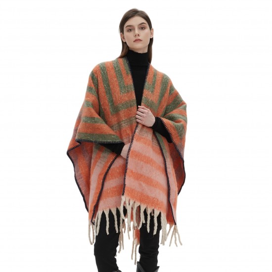 Amazon's best-selling 2025 new style European and American autumn and winter jacquard striped shawl with loop yarn imitation mohair thickening Amazon's best-selling 2025 new style European and American autumn and winter jacquard striped shawl with loop yarn imitation mohair thickening