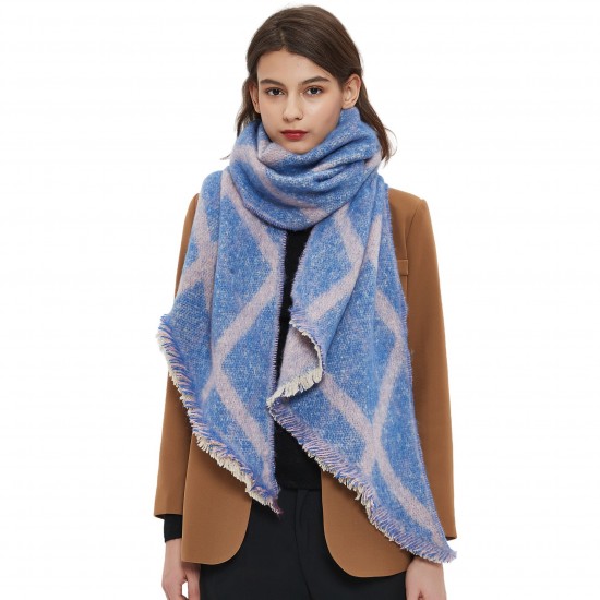 Amazon's hot foreign trade European and American autumn and winter loop yarn 2023 new checkered diagonal scarf and women's shawl manufacturer Amazon's hot foreign trade European and American autumn and winter loop yarn 2023 new checkered diagonal scarf and women's shawl manufacturer