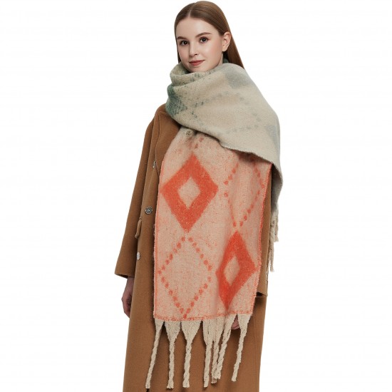 Factory direct supply for export to Europe and America: thickened faux mohair, thick tassel, large jacquard diamond-shaped scarves and shawls for autumn and winter