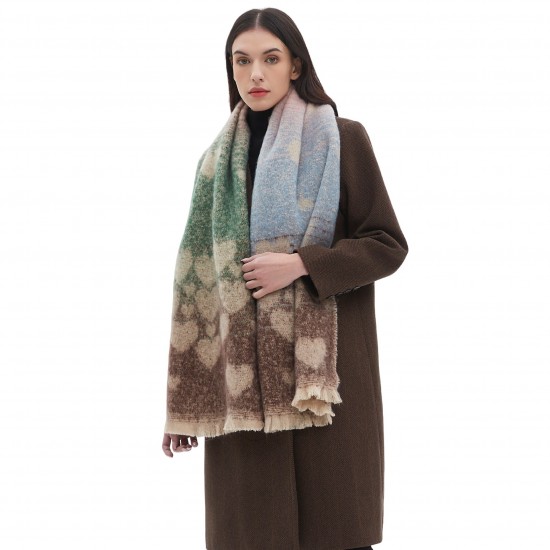 Factory direct supply of new women's scarves for export, European and American autumn and winter jacquard heart-shaped scarves with loop yarns Factory direct supply of new women's scarves for export, European and American autumn and winter jacquard heart-shaped scarves with loop yarns