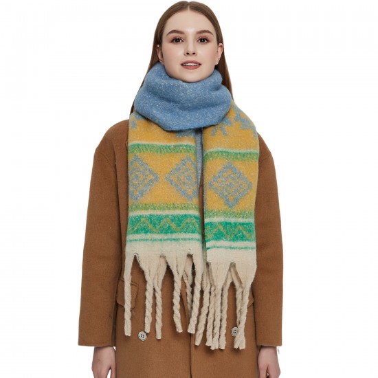Foreign trade European and American loop yarn 2025 autumn/Winter new style imitation Sea wool jacquard thick beard scarf in stock, shawl manufacturer Foreign trade European and American loop yarn 2025 autumn/Winter new style imitation Sea wool jacquard thick beard scarf in stock, shawl manufacturer
