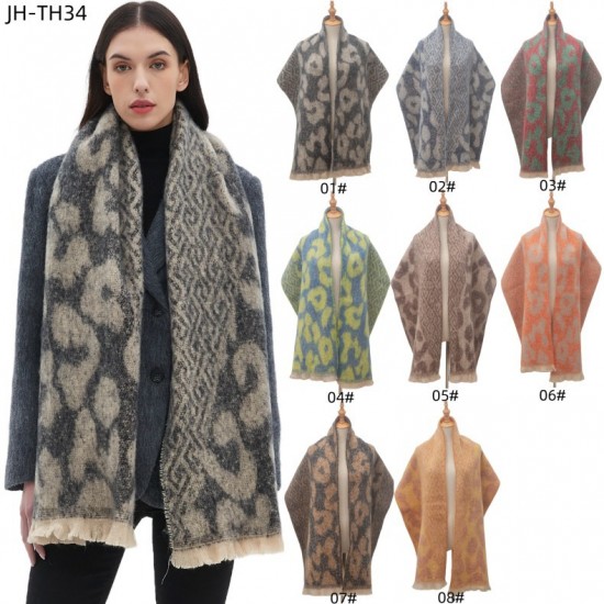 Wholesale manufacturer of cross-border hot 2025 new style export European and American autumn and winter short beard jacquard large leopard print scarves and shawls Wholesale manufacturer of cross-border hot 2025 new style export European and American autumn and winter short beard jacquard large leopard print scarves and shawls