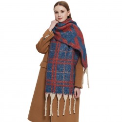 New cross-border export shawl, European and American autumn and winter looped jacquard coarse tassel large checkered scarf shawl