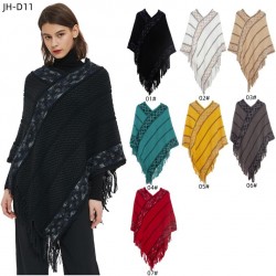 New style of pullover shawl for foreign trade, European and American spring and autumn striped solid color fringed knitted cape shawl in stock wholesale factory