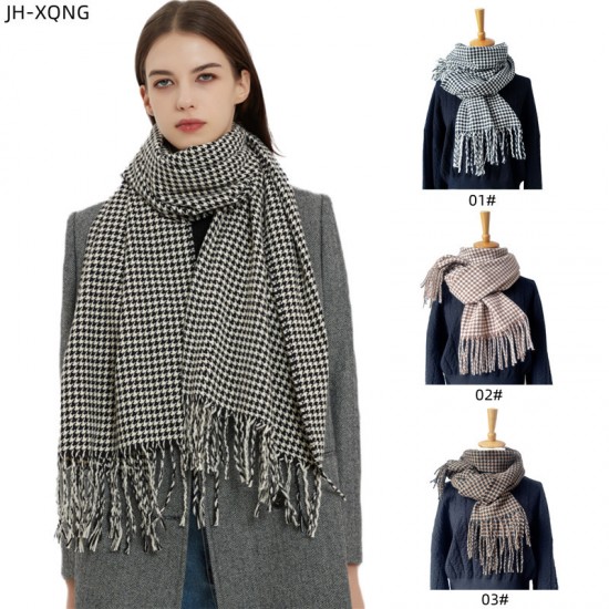 Factory direct supply of new cross-border export women's scarves, European and American autumn and winter small checkered tassel scarves and shawls
