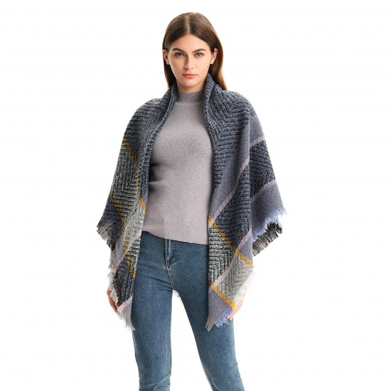 In 2025, Amazon's hot-selling autumn and winter European and American shawls, new thickened checkered square scarves with looped lace and fringed fur In 2025, Amazon's hot-selling autumn and winter European and American shawls, new thickened checkered square scarves with looped lace and fringed fur