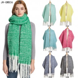 Factory direct supply for export to Europe and America, new winter circle yarn fishbone pattern thickened solid color thick tassel scarves and shawls