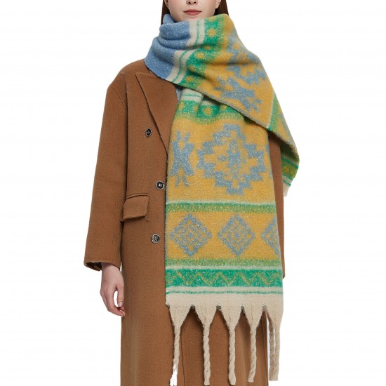 Foreign trade European and American loop yarn 2025 autumn/Winter new style imitation Sea wool jacquard thick beard scarf in stock, shawl manufacturer Foreign trade European and American loop yarn 2025 autumn/Winter new style imitation Sea wool jacquard thick beard scarf in stock, shawl manufacturer