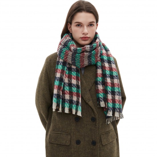 Amazon's popular cross-border export European and American autumn and winter new tweed short beard small check scarf shawl manufacturer