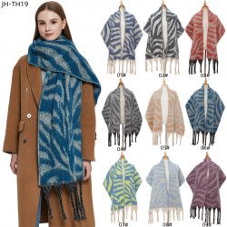 Cross-border new style scarf for export, European and American autumn and winter scarves, circle yarn jacquard zebra pattern thick tassel scarf manufacturer