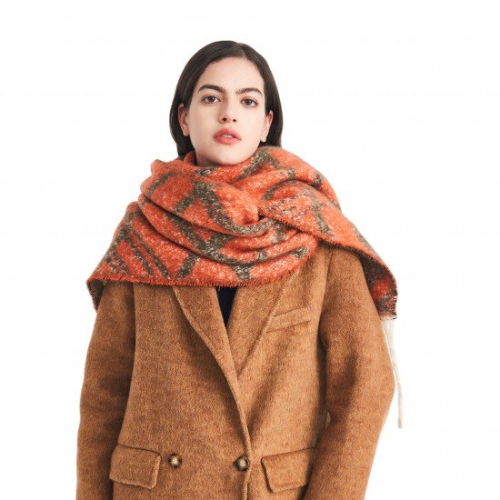 Cross-border Amazon bestseller, new autumn and winter collection of European and American jacquard double-check scarves with loop yarn imitation mohair Cross-border Amazon bestseller, new autumn and winter collection of European and American jacquard double-check scarves with loop yarn imitation mohair