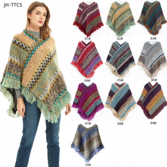 New Christmas style women's red retro ethnic style Tibetan travel pullover cape shawl for spring, autumn and winter