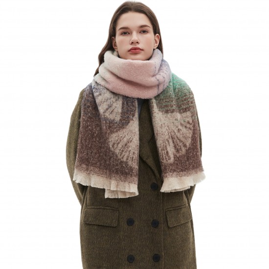 New cross-border autumn and winter export European and American circle yarn short beard jacquard ginkgo leaf scarf shawl manufacturer New cross-border autumn and winter export European and American circle yarn short beard jacquard ginkgo leaf scarf shawl manufacturer