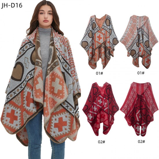 Cross-border best-selling export European and American spring and winter faux cashmere jacquard heart-shaped grey triangular overlock hooded shawl Cross-border best-selling export European and American spring and winter faux cashmere jacquard heart-shaped grey triangular overlock hooded shawl