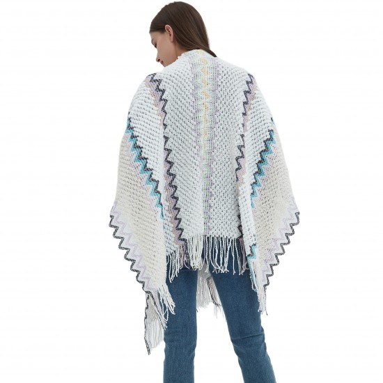 Wholesale of new foreign trade European and American spring, autumn and winter travel ethnic style split tassel white knitted shawls from the manufacturer Wholesale of new foreign trade European and American spring, autumn and winter travel ethnic style split tassel white knitted shawls from the manufacturer