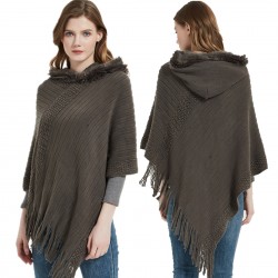 Wholesale of new solid-color striped fringed hooded capes for women in spring, autumn and winter in Europe and America