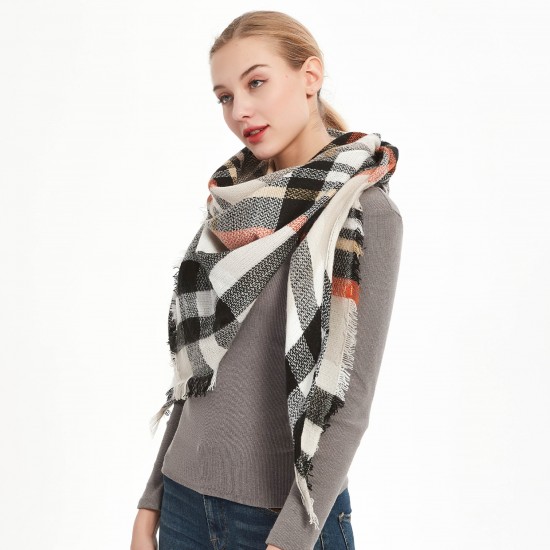 Amazon's popular export European and American faux cashmere seven-color checkered triangular shawl, scarf and scarf manufacturer for spring, autumn and winter