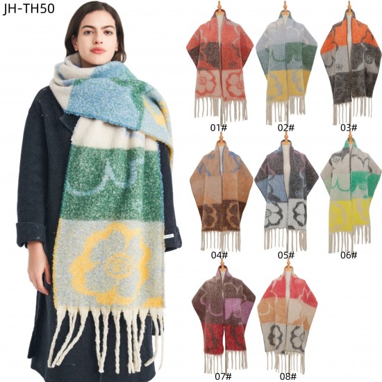 Cross-border Amazon bestseller, new autumn and winter collection of European and American jacquard four-leaf flower scarves with loop yarn imitation mohair
