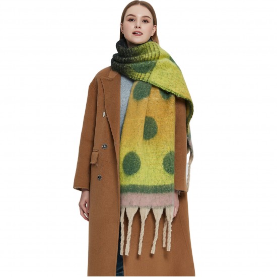 New foreign trade shawl, thickened scarf for autumn and winter in Europe and America, imitation mohair jacquard, thick tassel, gradient polka dot scarf New foreign trade shawl, thickened scarf for autumn and winter in Europe and America, imitation mohair jacquard, thick tassel, gradient polka dot scarf
