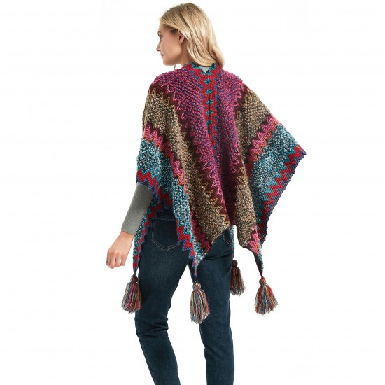 New ethnic-style Yunnan travel hanging beard cape, colorful knitted women's slit shawl from Foreign Trade Spring, Autumn and Winter New ethnic-style Yunnan travel hanging beard cape, colorful knitted women's slit shawl from Foreign Trade Spring, Autumn and Winter
