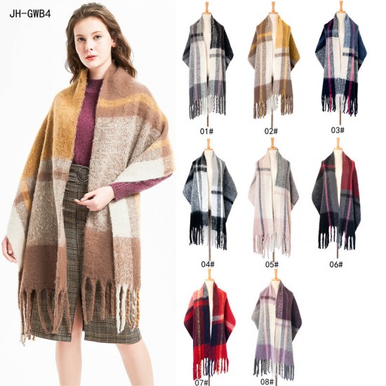 Thickened double-sided patchwork scarves and shawls for autumn and winter in the European and American style with thick tassels and braids Thickened double-sided patchwork scarves and shawls for autumn and winter in the European and American style with thick tassels and braids