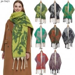 Amazon's hot new export shawl: European and American autumn and winter flower jacquard thick tassel rose scarf