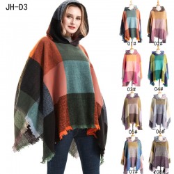 New large-checked women's pullover capes, hooded cloaks and shawls for spring, autumn and winter, directly supplied by the factory for export to Europe and America