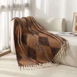 Amazon blanket export new European and American autumn and winter faux mohair thickened diamond checkered large shawl jacquard blanket