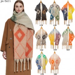 Factory direct supply for export to Europe and America: thickened faux mohair, thick tassel, large jacquard diamond-shaped scarves and shawls for autumn and winter