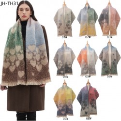 Factory direct supply of new women's scarves for export, European and American autumn and winter jacquard heart-shaped scarves with loop yarns