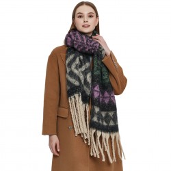 New foreign trade shawl, thickened scarf for autumn and winter in Europe and America, loop gauze, fishbone pattern, thick tassel and large jacquard scarf manufacturer