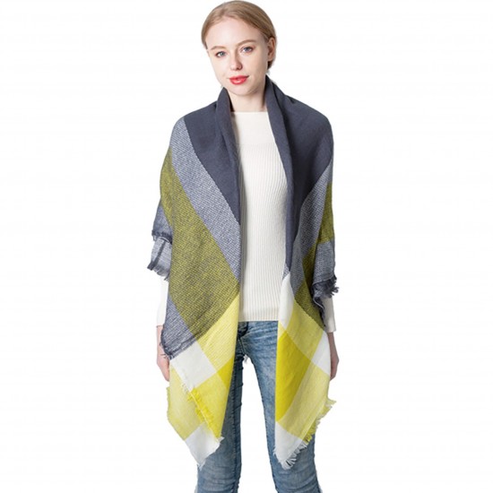 New yellow and gray faux cashmere large checkered square scarves and shawls for women in autumn and winter, produced by Tonglu manufacturer New yellow and gray faux cashmere large checkered square scarves and shawls for women in autumn and winter, produced by Tonglu manufacturer